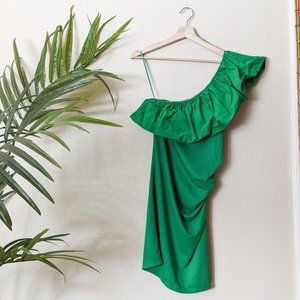 New SMF Green One Shoulder Ruffle Sheath Cocktail Dress Size Medium